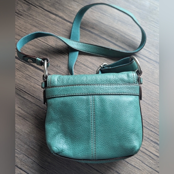 Fossil Long Live Vintage 1954 Teal Leather Crossbody  Bag Adjustable Strap - Picture 5 of 13